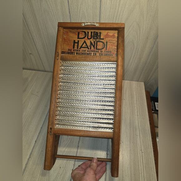 Vtg 70s Handmade Dubl Handi Washboard Shelf & Towel Holder Farmhouse Kithchen - Picture 5 of 6